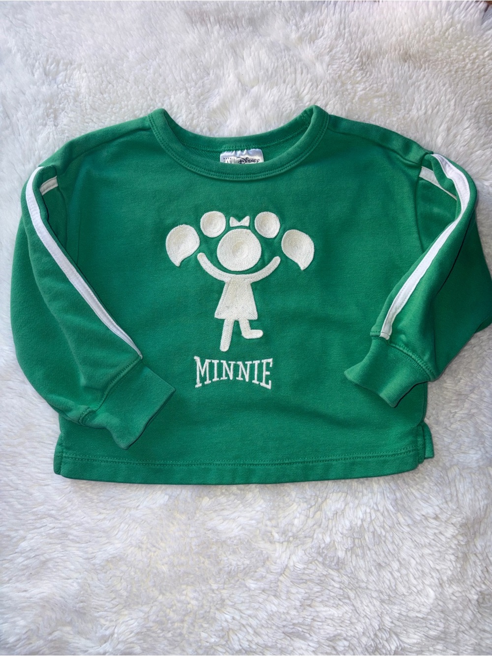 Baby Gap Disney Girls 2T Minnie Mouse Sweatshirt Green Stripes Embroidered
